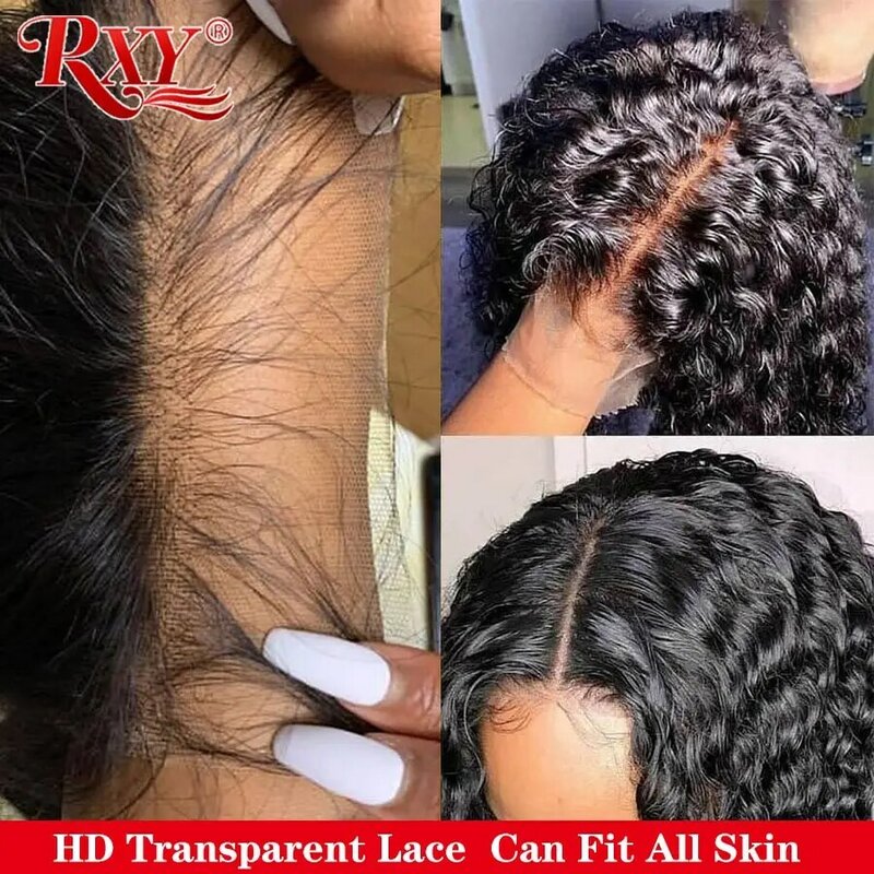 Deep Wave Frontal Wig RXY Transparent Lace Wigs T Part Lace Wig Curly Human Hair Wig For Women Human Hair Remy Pre Plucked