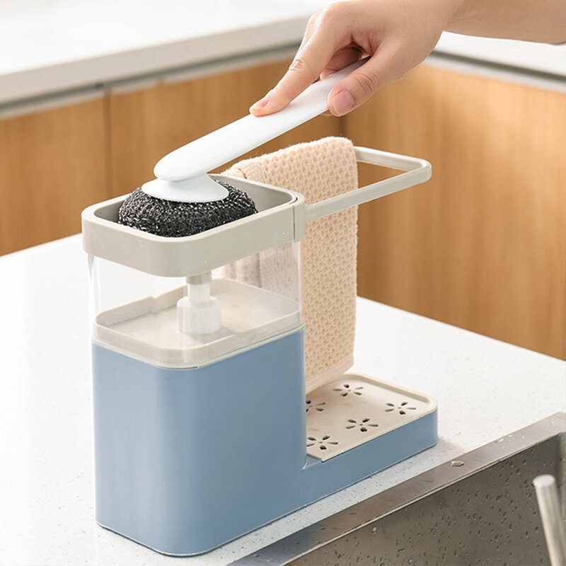 New Kitchen Dishwashing Liquid Press Outlet Box Drain Storage Box Dish Towel Hanger  Kitchen Soap Dispenser with Sponge Holder