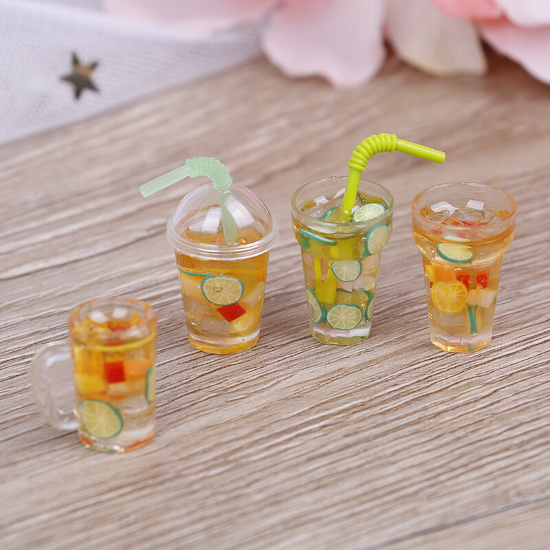1/12 Dollhouse Miniature Accessories Mini Resin Fruit Tea Cup Milk Tea Simulation Miniature Drinks Model Toy Doll Home Decora