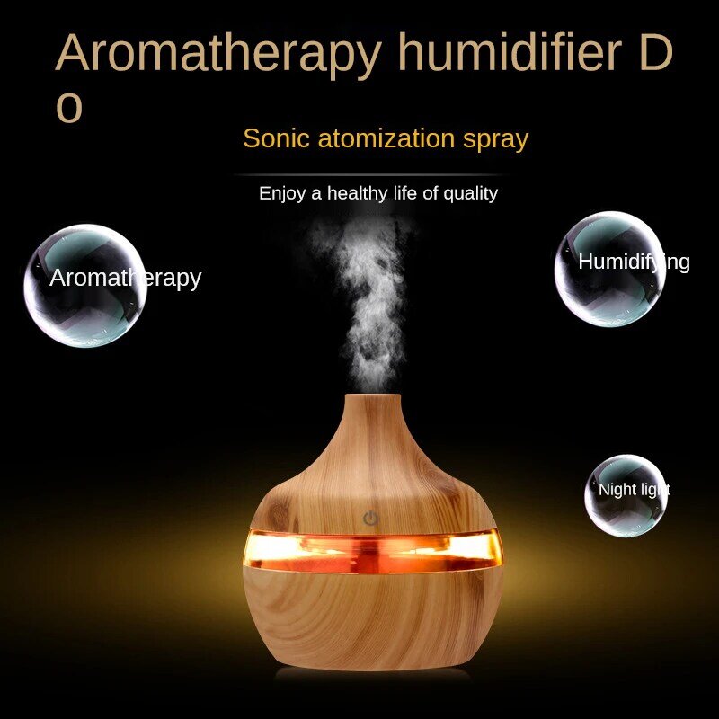Difusor de aceites esenciales de aromaterapia, humidificador de aire de grano de madera, minigenerador de niebla USB, luz LED nocturna de 7 colores, 300ml