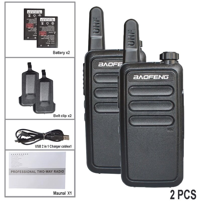 Baofeng-Mini walkie-talkie de 2 unids/set, Radio portátil BFR5 de dos vías, cargador rápido USB, BF-R5, Ham, CB