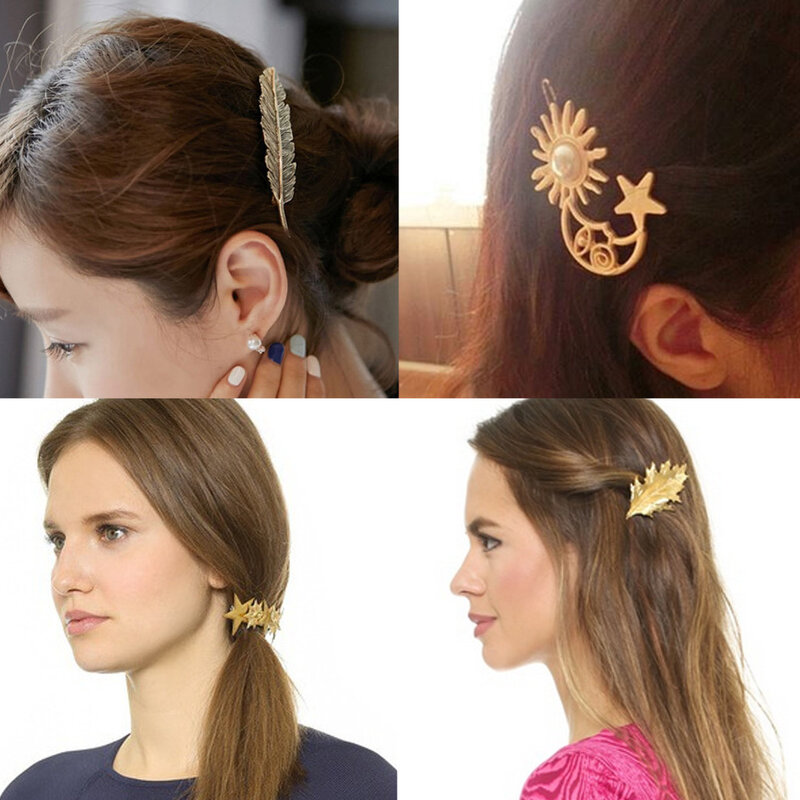 New Alloy Vintage Hair Clip Feather Leaf Shape Barrette Metal Hairpins For Women Lady Headwear Hair Accessories