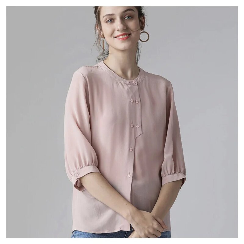 Silviye-Camiseta básica de seda para mujer, camisa de seda mulberry, color sólido, manga larga, larga, para ir al trabajo, versátil