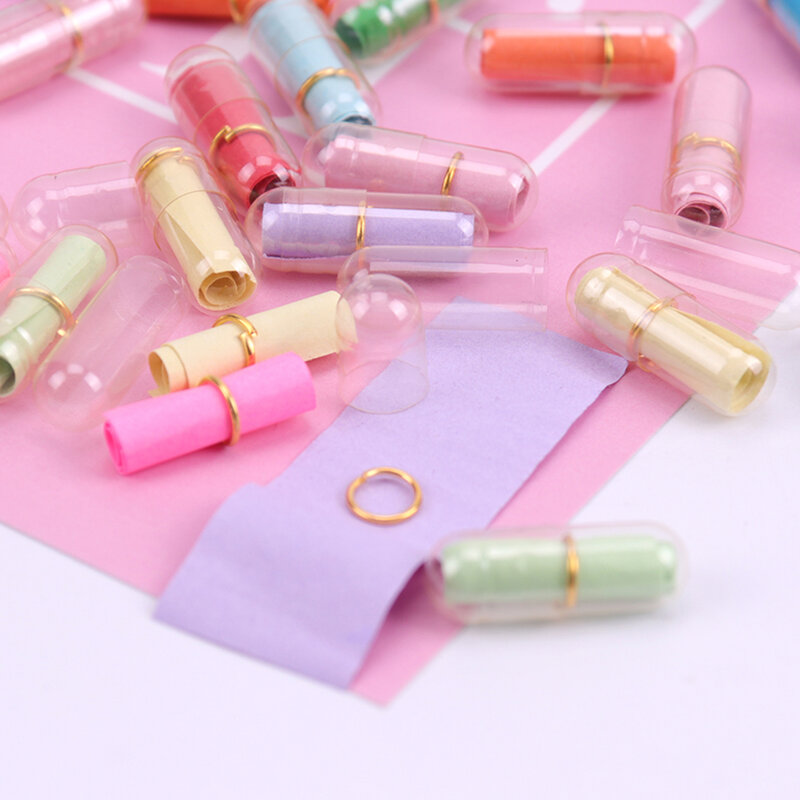 50 Uds claro Botella de deseo Carta en blanco mensaje en papel sobre la cápsula píldora del amor rollo de papel de regalo Mini carta Pad