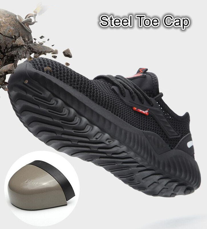 男性用の鋼のつま先の安全作業靴,通気性のある軽量靴,耐パンク性