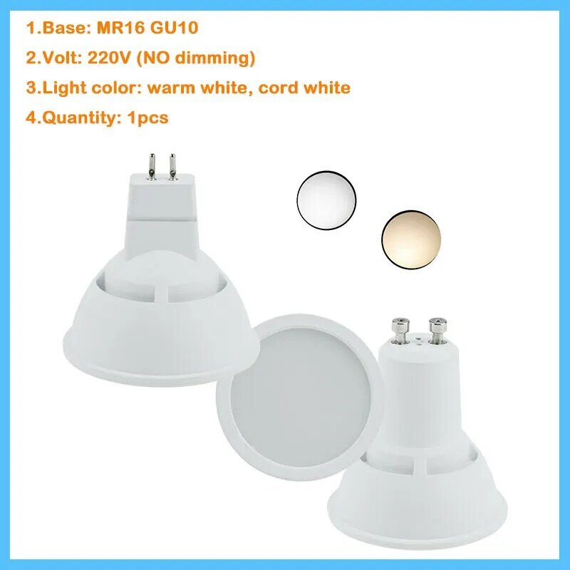 GU10 MR16 10W Super Brite 220V Bedroom Table Lamp Bulbs White Spot LED Spotlights Acrylic+Aluminum Warm/ Cold White
