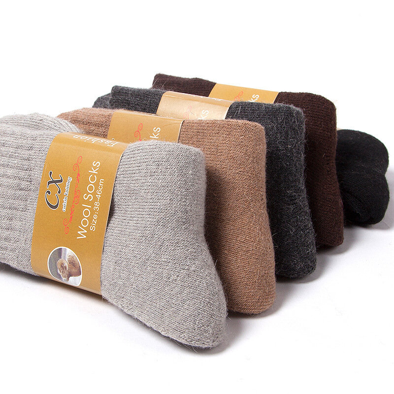 5Pairs/lot Men's Wool Socks Winter Casual Thick Warm Winter Men's Simple Solid Color Socks Male High Quality