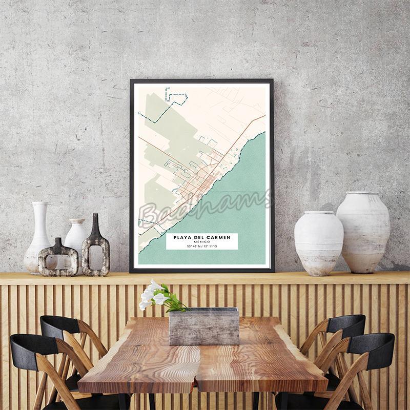 Pintura sin marco personalizada para decoración de sala de estar, pintura moderna minimalista para restaurante, cuadro con mapa