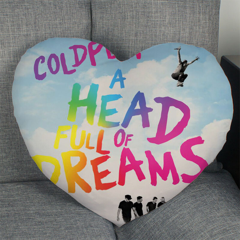 Hot Sale Coldplay Band Pillow Case Heart Shaped Zipper Pillow Cover Satin Soft No Fade Pillow Cases Home Textile Decorative
