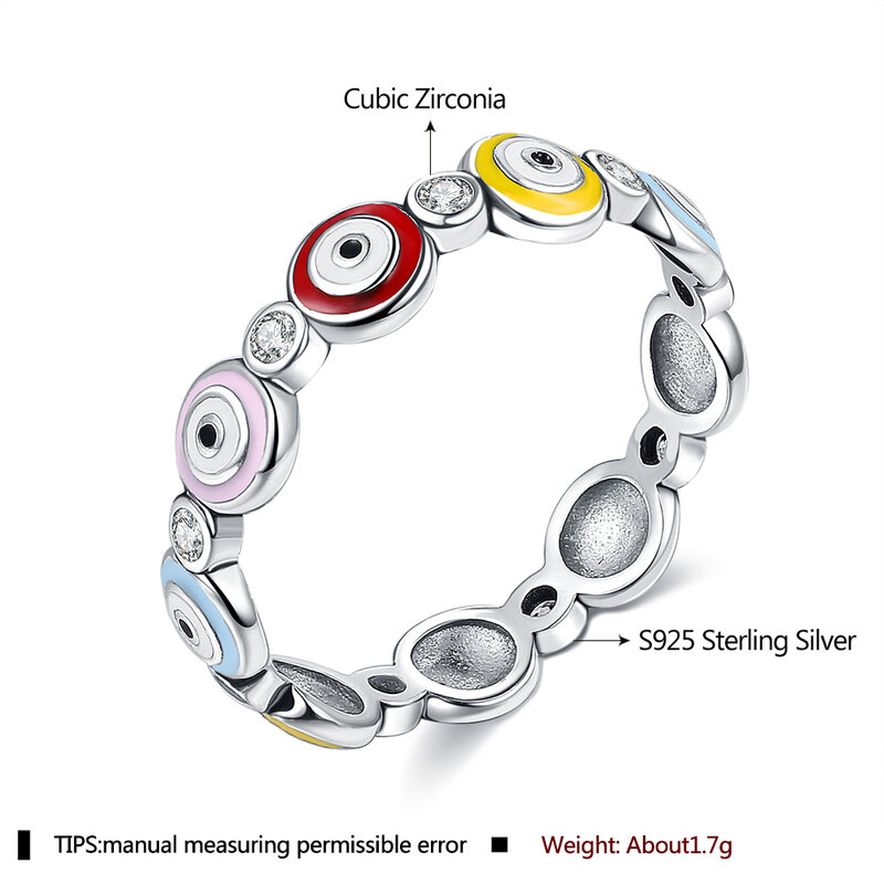 S925 New Rings For Women Fashion Rainbow Heart 925 Sterling Silver Rings Fine Advanced Jewelry Trend Luxury Gift Ring Devil Eyes