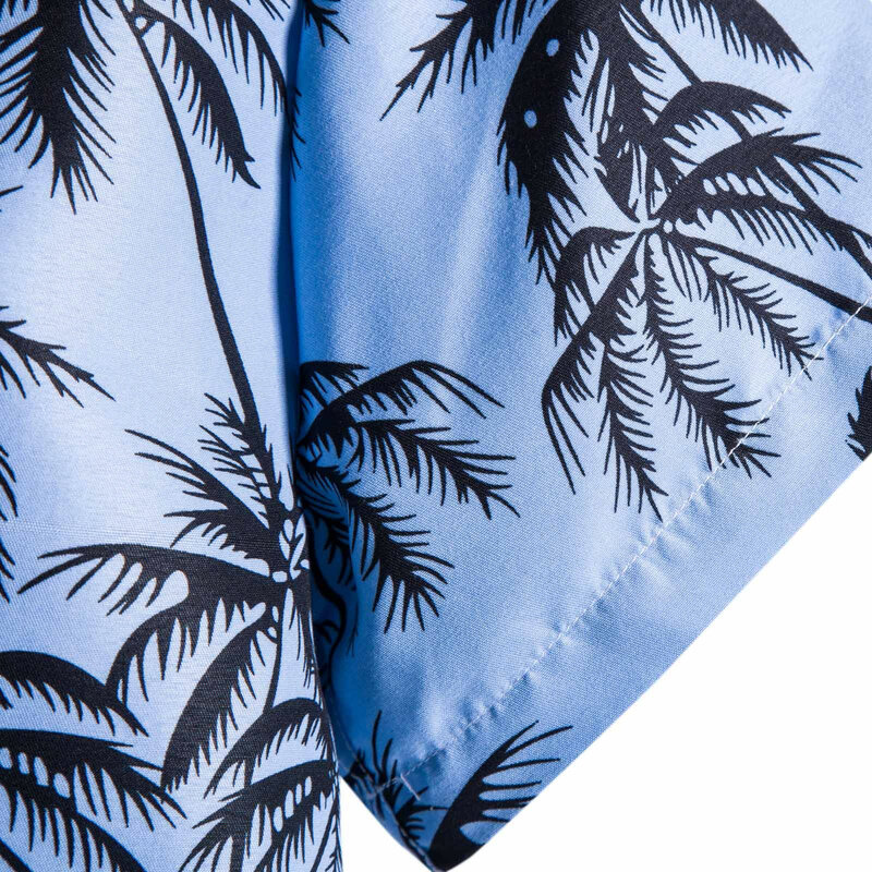 Mens Hawaiian ฤดูใบไม้ผลิฤดูร้อนเสื้อลำลอง Shitrs ใบปาล์มพิมพ์ Tropical แขนสั้นเสื้อชายหาดเสื้อ