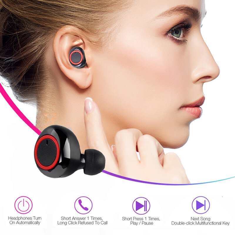 A2 TWS Bluetooth 5.0หูฟังไร้สายสเตอริโอหูฟังหูฟังแฮนด์ฟรี Touch Control หูฟังพร้อมกล่องชาร์จ
