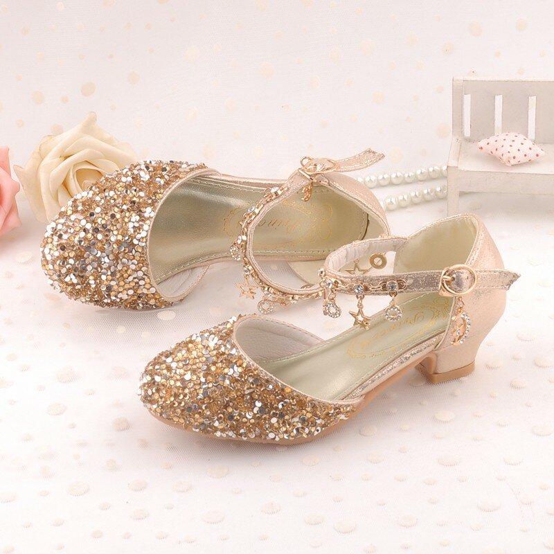 2021 Children's High Heels Princess Party Shoes Summer New Girls Sandals Baby Children's Shoes Big Girl Crystal Shoes Size 26-38
