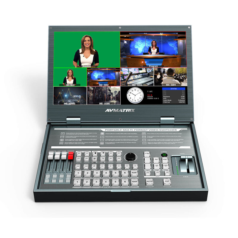 AVMATRIX PVS0615 멀티 포맷 비디오 스위처 15.6 인치 FHD LCD 디스플레이가있는 휴대용 믹서 6 채널 입력