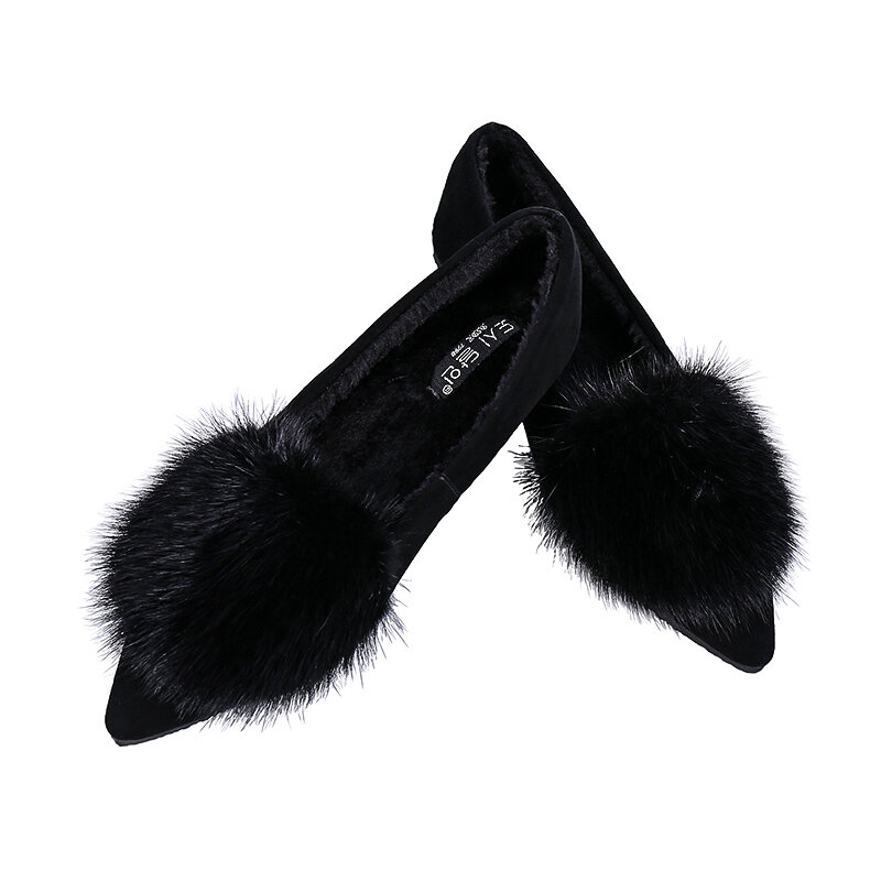 famous brand mink fur shoes woman pointed toe flats 2018 autumn winter fur mocasines ladies ballet flats flock mules shoes