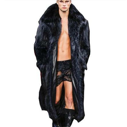 Chaquetas de piel sintética de zorro para hombre, largos abrigos negros de talla grande, abrigos de piel de visón falso, prendas de vestir informales, chaqueta Masculina K1555