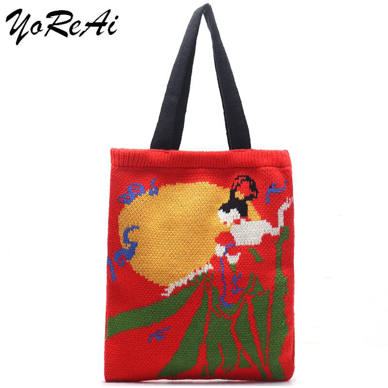 Вязаная сумка на плечо YoReAi для девочек, многофункциональная вместительная школьная сумка с мультипликационным мифологическим рисунком дл...