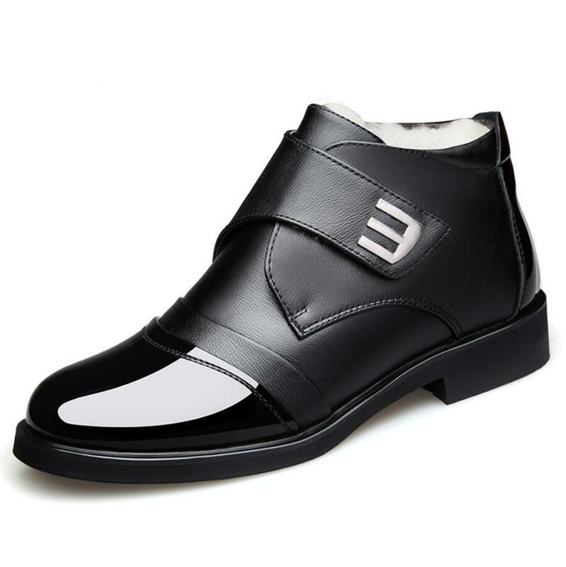 Marca de luxo homens inverno botas de couro genuíno quente engrossar pele hombre tornozelo lã lnner botas negócios masculinos sapatos formais