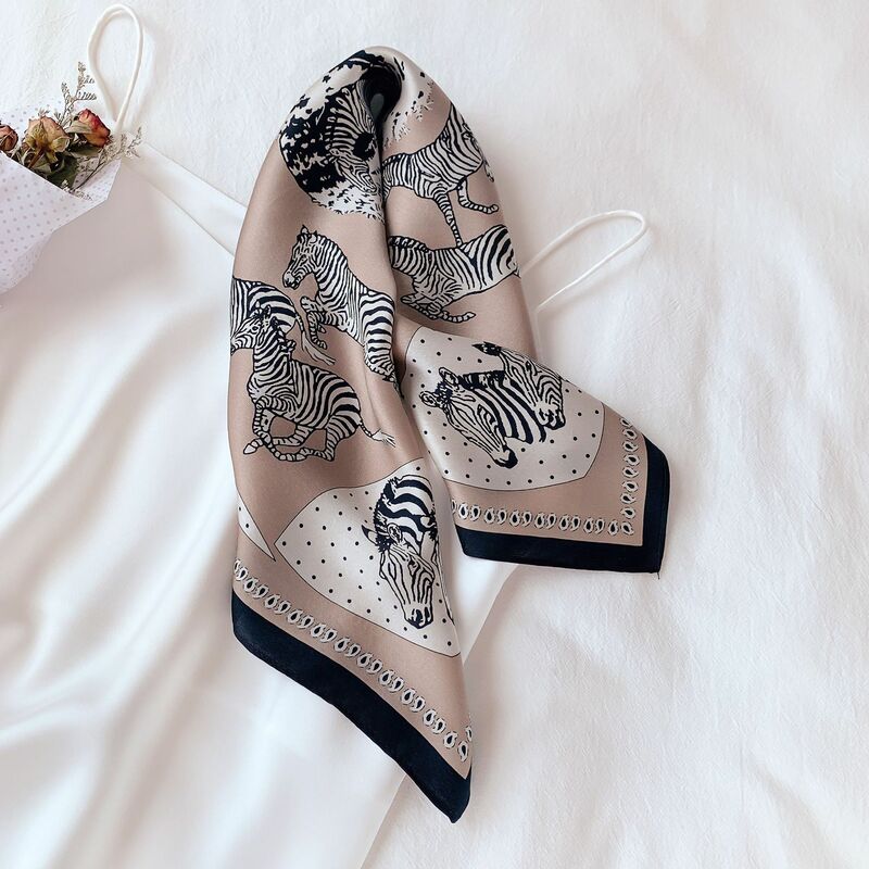 Petit foulard en soie imprimé zèbre pour femme, carré, style Hangzhou, à la mode, quatre saisons