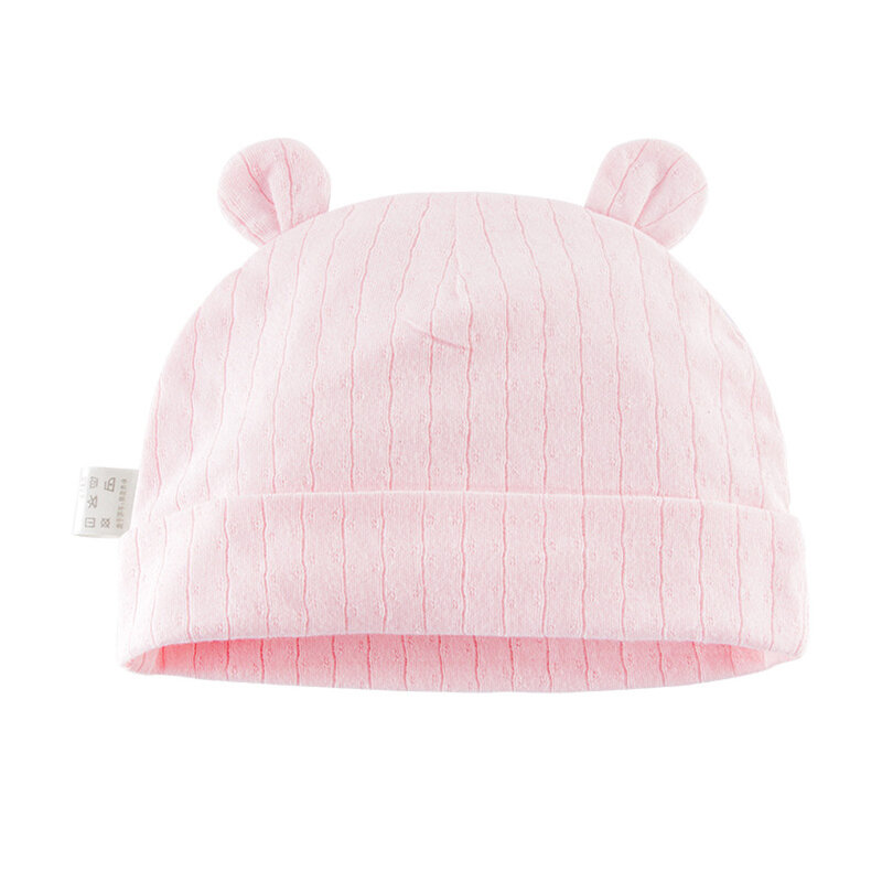 新生児用のクマの帽子,柔らかい綿の帽子,通気性,3つのキャンディーカラー,ダブル織り,春と秋の帽子