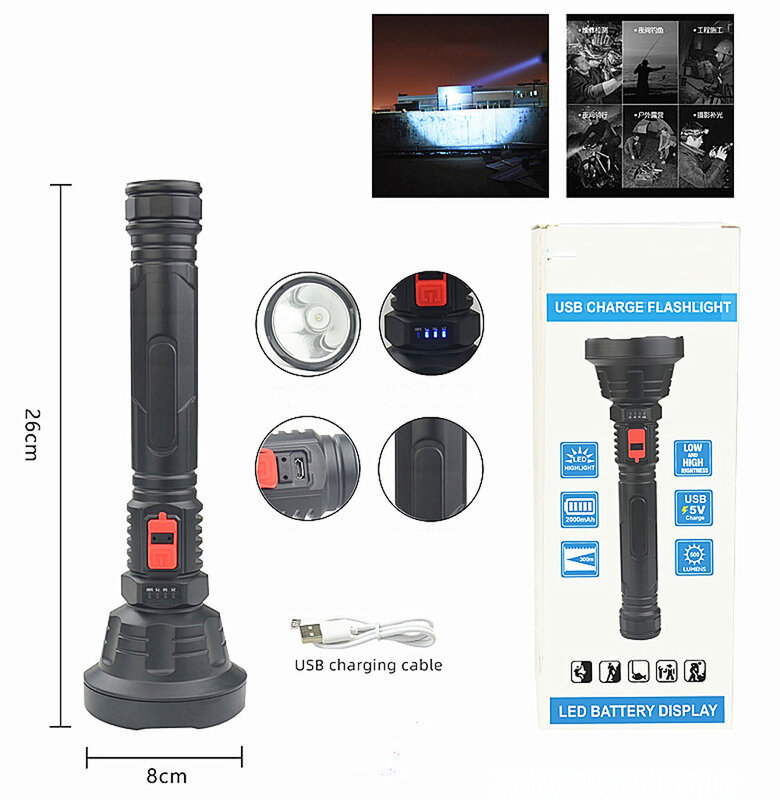 XHP50 – torche tactique Super puissante lampe de poche LED, batterie 18650 intégrée, lampe étanche Rechargeable par USB, lanterne Ultra lumineuse