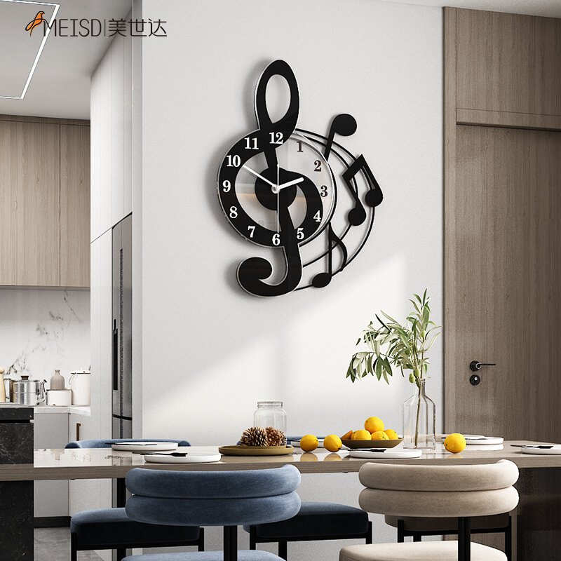Orologio da parete Vintage decorativo Design moderno di musica orologio nero adesivo per soggiorno specchio acrilico cucina moda silenzioso Horloge