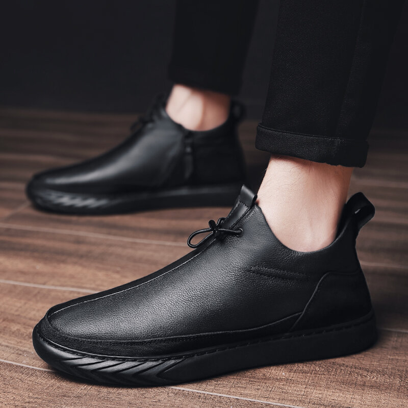 KATESEN New Men Ankle Boots Genuine Leather Man Casual Boots Cow Leather Winter With Fur Warm Male Shoes Black Chelsea Boots