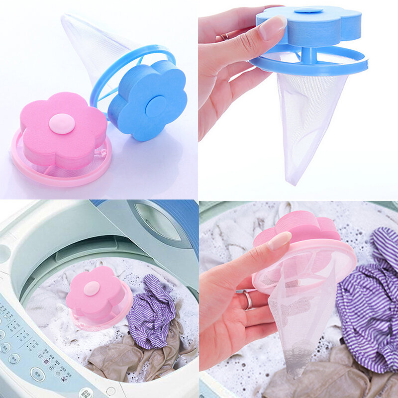 Reusable Washing Machine Lint Fleece Trap Filter Mesh Bag Flower-shaped Laundry Cleaning Tool Sundries Hair Trap Mesh Bag