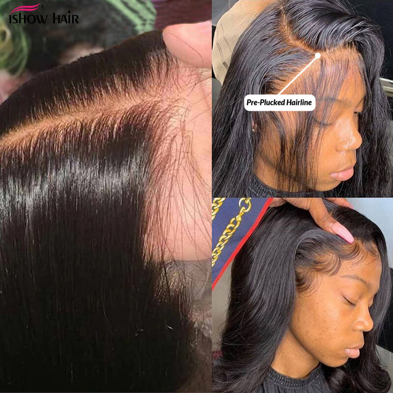 Ishow-女性用の人間の髪の毛のストランド,hdフロントレース付きの滑らかなマレーシアのストランド,フロントクロージャー付き
