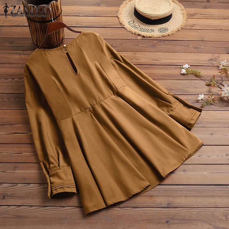 2021 Women Fashion OL Blouse Shirts Oversized ZANZEA Spring Autumn Puff Sleeve Tops Casual Solid A-line Formal Blusa Femininas