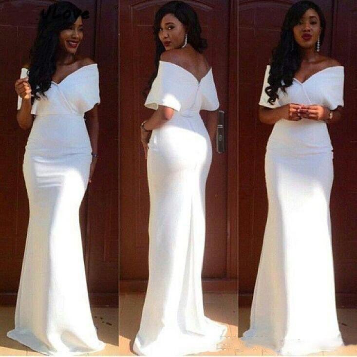 2022 biała syrenka sukienki druhen długi Off The Shoulder afryki suknia dla gościa weselnego wysokiej jakości satyna kobiety sukienki na przyjęcie