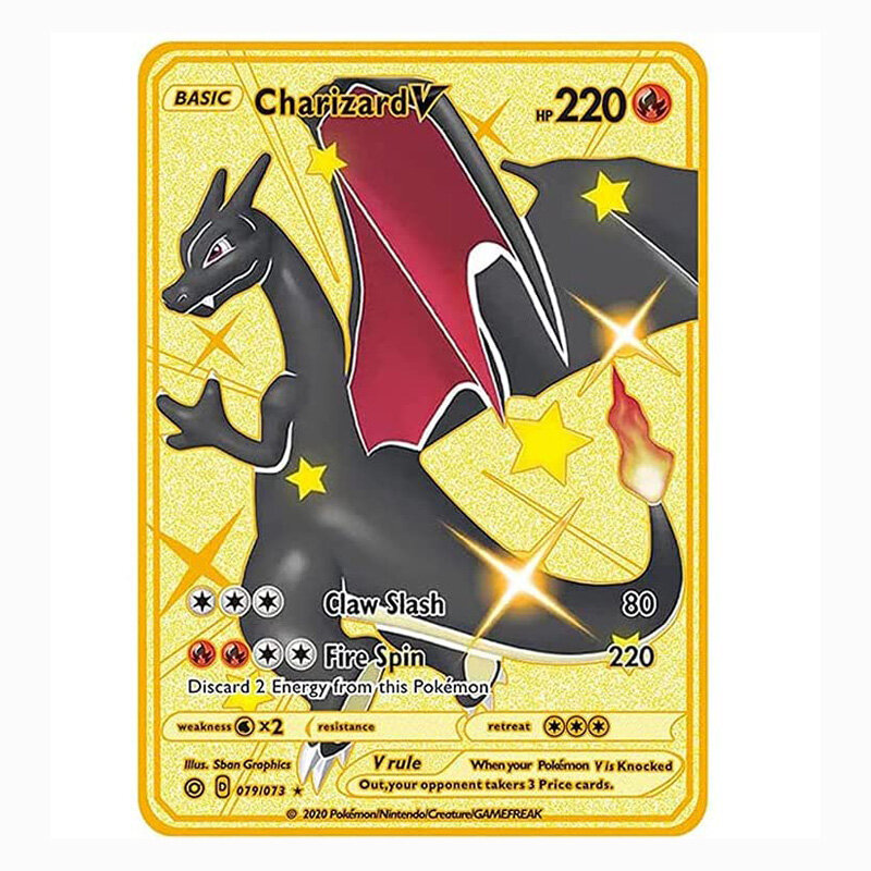 8.8*6.3Cm Metalen Kaart Zwart Charizard Zacian Zamazenta Card Gold Card Zilver Kaart Vmax Ex Gx Dx V kaart De Beste Cadeau Voor Kid