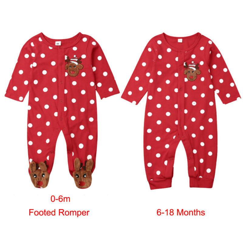 0-18M Saya Natal Pertama Bayi Gadis Rompers Bayi Bayi Kartun Rusa Merah Jumpsuit Playsuit Xmas kostum Bayi