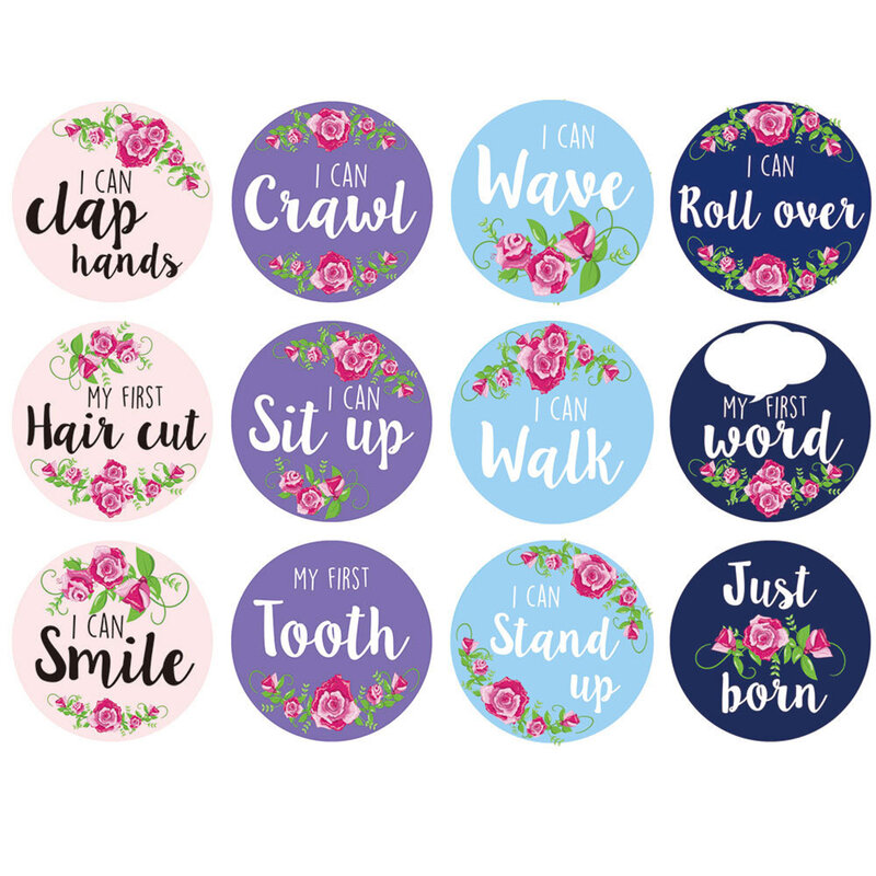 12pcs Baby Monthly Stickers Milestone Memorial Cartoon Sticker Photograph Props Women Pregnant Month Decals Photo Props