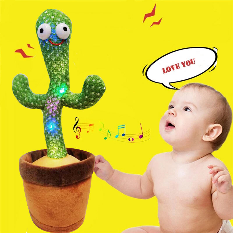 Juguete de Cactus bailarín para niños, juguete de peluche de felpa que repite lo que has dicho, 60/120 canciones, Bluetooth, planta musical