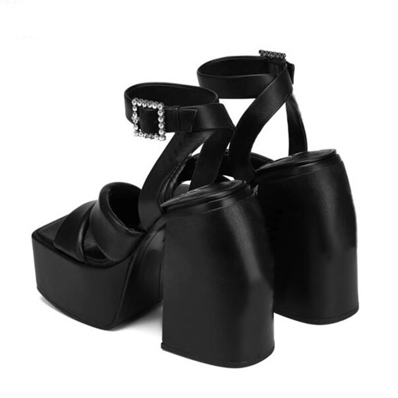 brand high heels shoes women sandals thick platform female slippers ankle strap party wedding shoes ladies leather beach sandals
