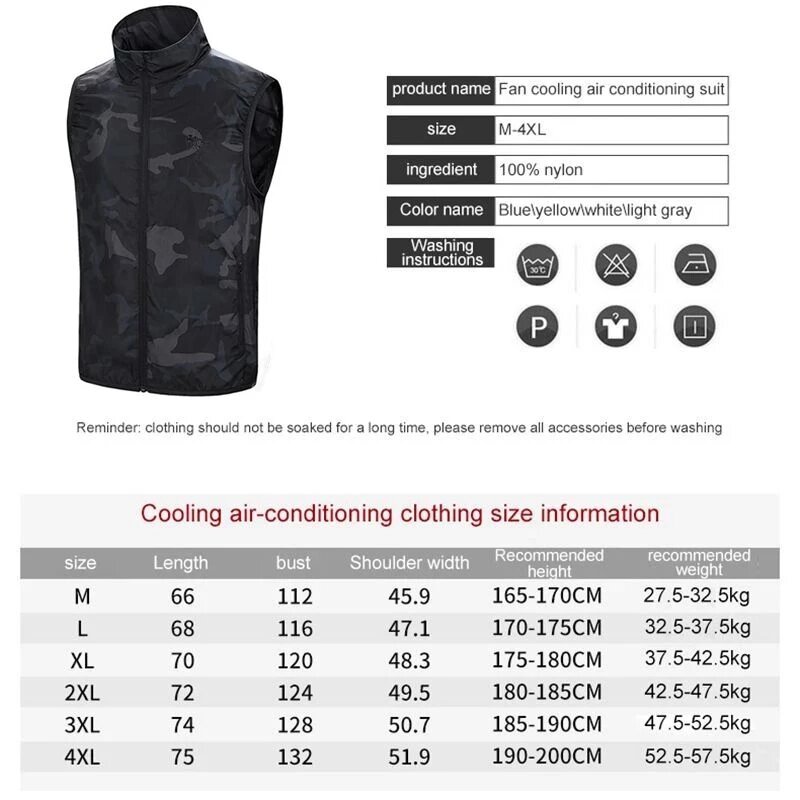 Mannen Zomer Camouflage Airconditioning Kleding Fan Cooling Vest Usb Opladen Cooling Sport Man Vest Outdoor Cooling