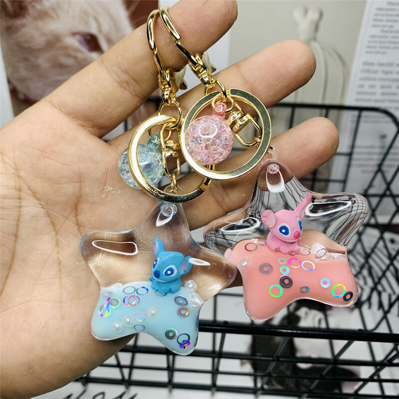 Five Pointed Star Acrylic Cute Rabbit Dog Horse Floating Doll Car Keychain Quicksand Keyring Trendy Bag Pendant Accessories Gift