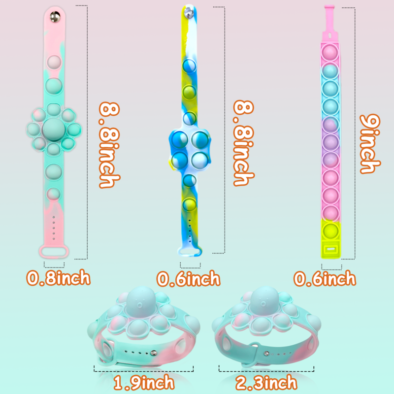 12 pacote pop pulseira, nova fidget popper pulseira, alívio do estresse wearable fidget brinquedos conjuntos, lavável silicone multicolorido