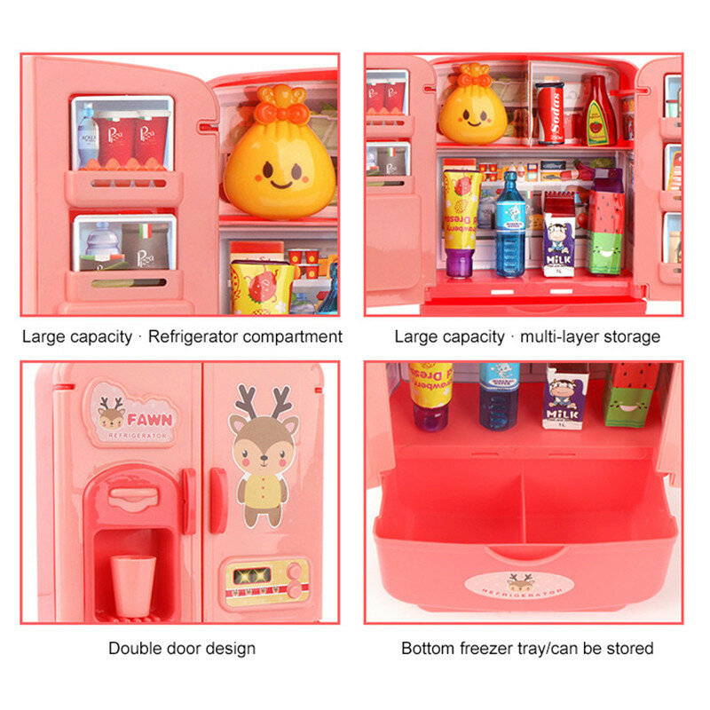 Crianças papel fingir simulação cozinha alimentos eletrodomésticos porta dupla geladeira crianças jogar casa cedo brinquedos educativos