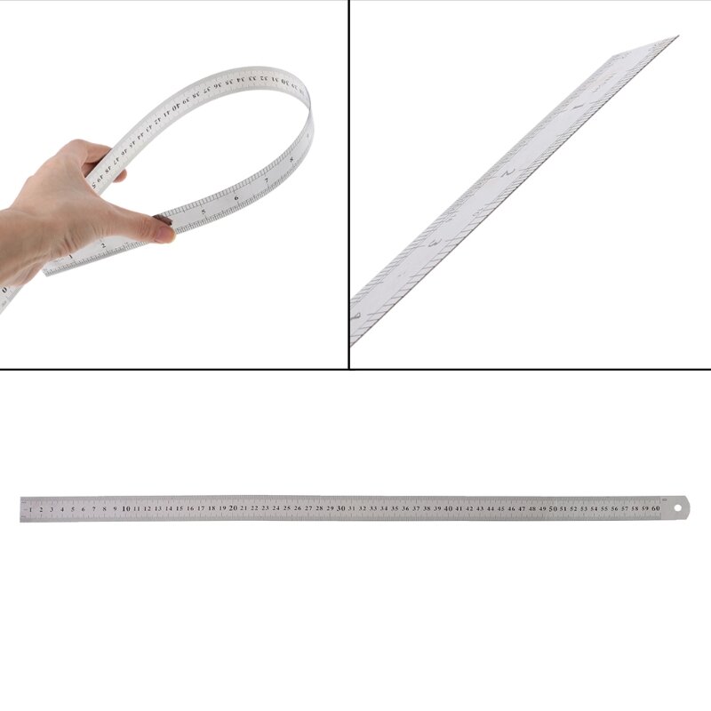 Stainless Steel Double Side Measuring Straight Edge Ruler 60cm Silver