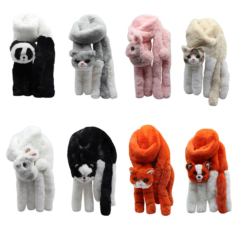 Bufanda de felpa con dibujos animados para hombre y mujer, bufanda de invierno con dibujos de animales, de imitación de gato, para otoño e invierno, 2021