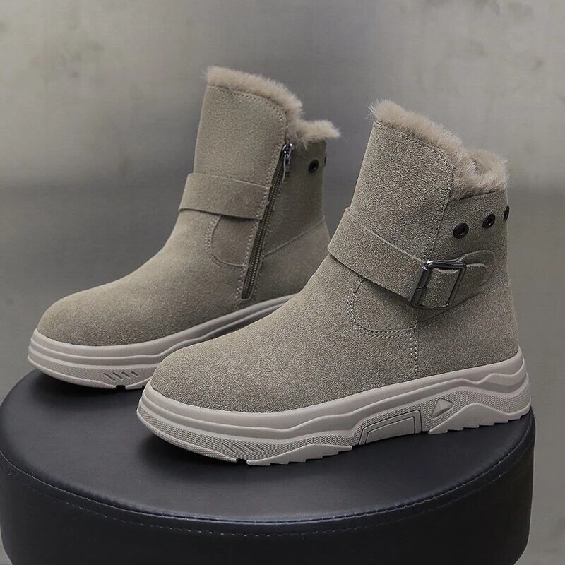 Зимние ботинки в стиле ретро для женщин, меховые полусапожки для снежной погоды, новинка 2021, зимняя обувь цвета хаки, черные женские дизайне...