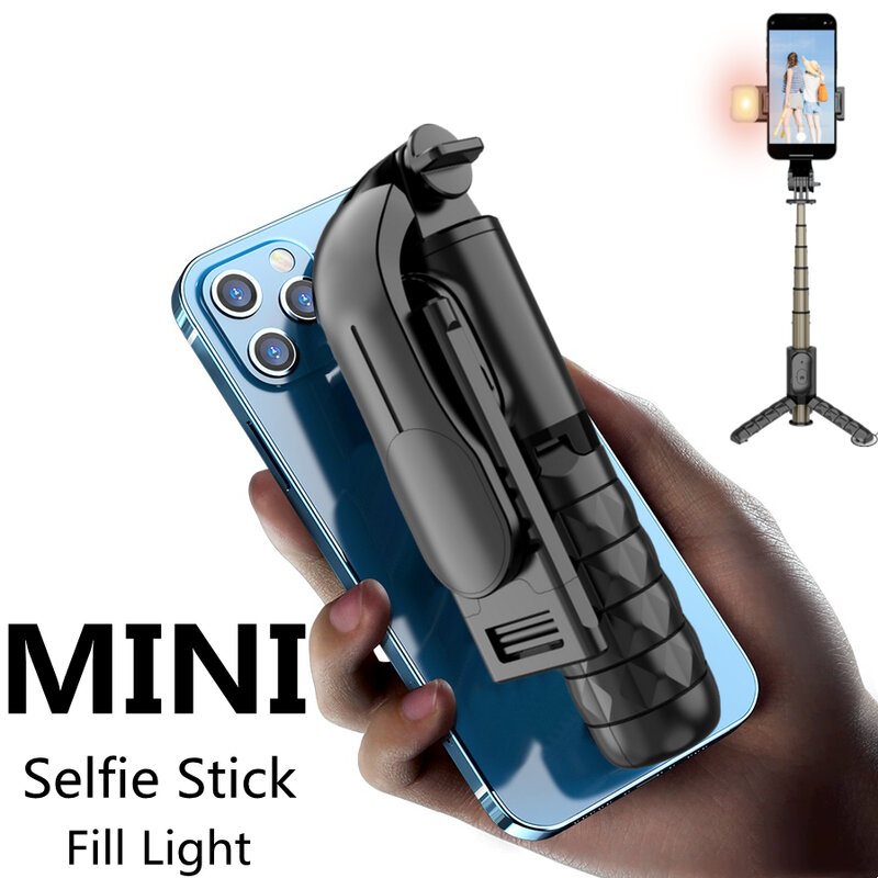 FANGTUOSI 15.2CM Mini Wireless Bluetooth Selfie Stick Tripod Foldable Small Monopods With Fill Light For SmartPhones
