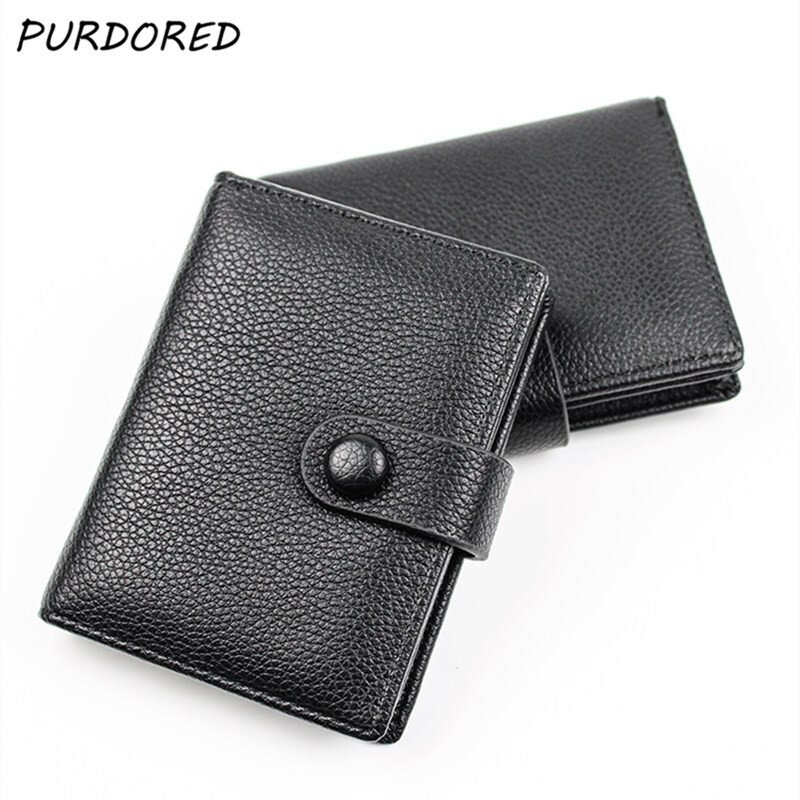 PURDORED 1 Pc Super Slim Men black Wallet  Pu Leather Mini Credit Card Case  Thin Small Card Holders Men Wallet