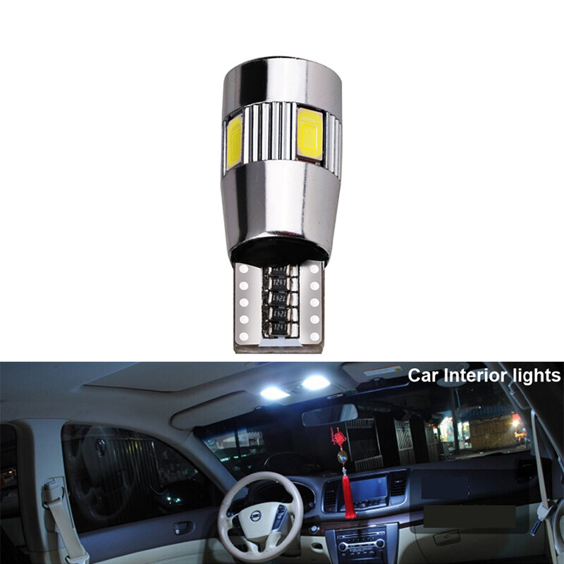 2 ampoules de voiture 5W5 LED T10 W5W, Signal lumineux Canbus 12V 6000K, lampes de recul latérales, 5630 6SMD, bleu, sans erreur