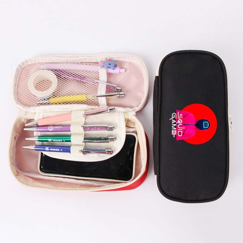 Trousse à crayons de jeu de calmar, étui à crayons esthétique Cool pour étudiants, papeterie Kawaii pour adultes, pochette de rangement de bureau, fournitures scolaires