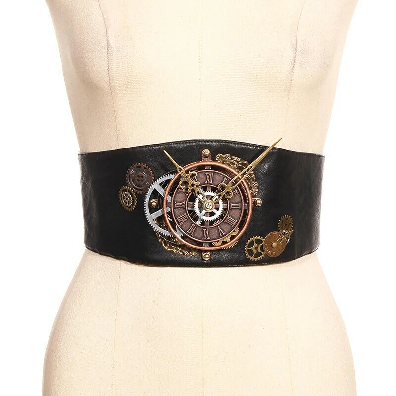 Retro Corset Stretch Waist Belt Fashion With Metal Compass Steampunk Women Lady Buckle Wide Waistband