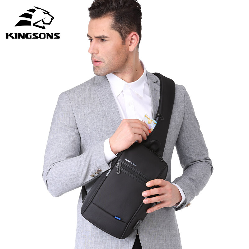 Kingsons Men Anti-theft Crossbody Bags Male Waterproof USB Charging Chest Pack Short Trip Messenger Sling Bag Shoulder Chest Bag