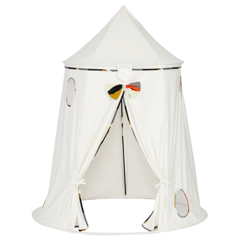 【US Warehouse】Cotton Yurt Tent With Small Colorful Flags White